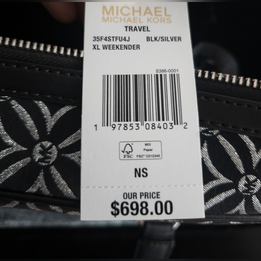 Michael Kors-NWT-Jet Set Travel Extra-Large Metallic Logo Jacquard Weekender Bag - Picture 12 of 16